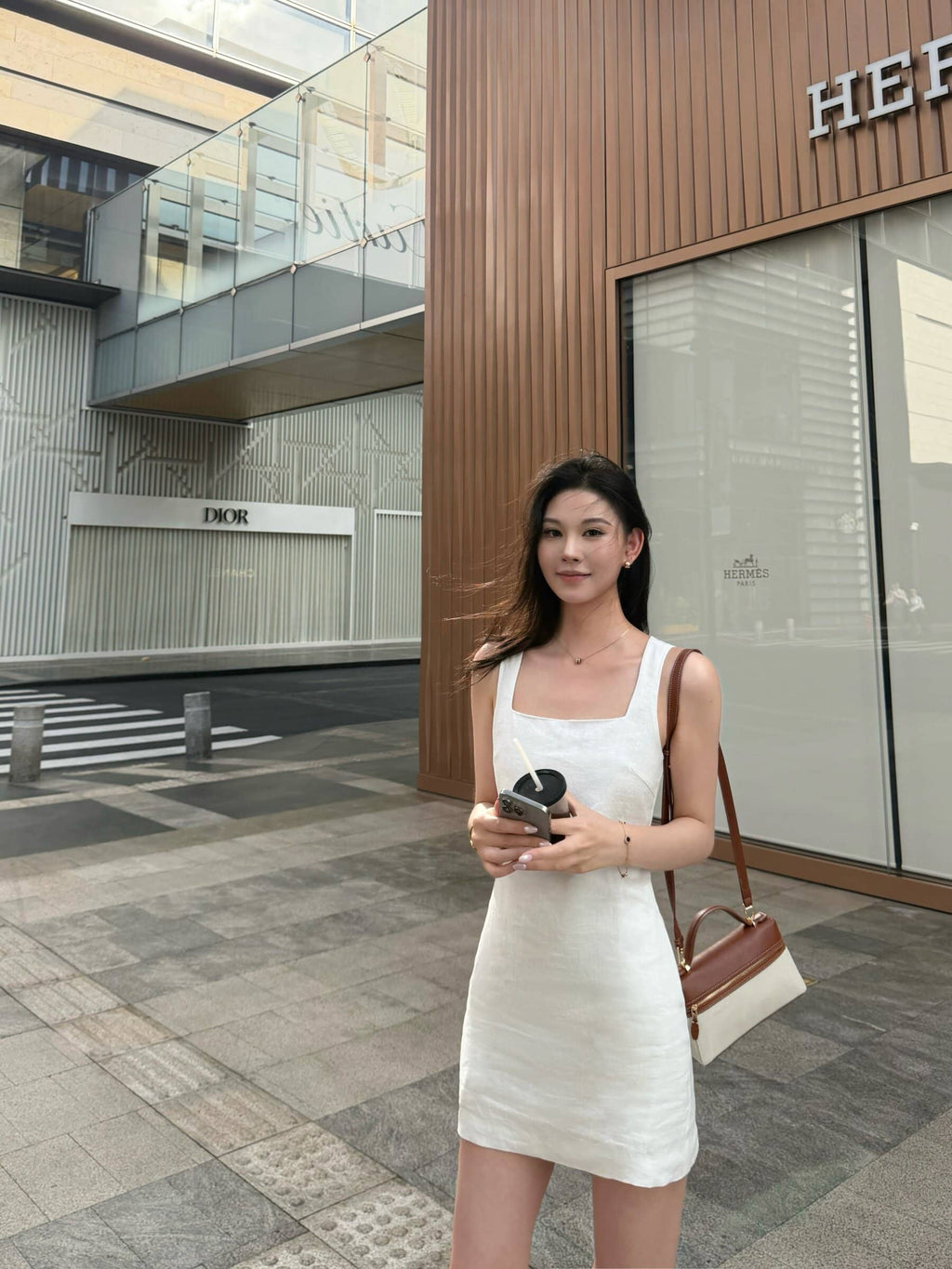 Square Neck 100% Linen Shift Mini Dress