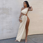 One Shoulder Cutout High Slit Maxi Dress