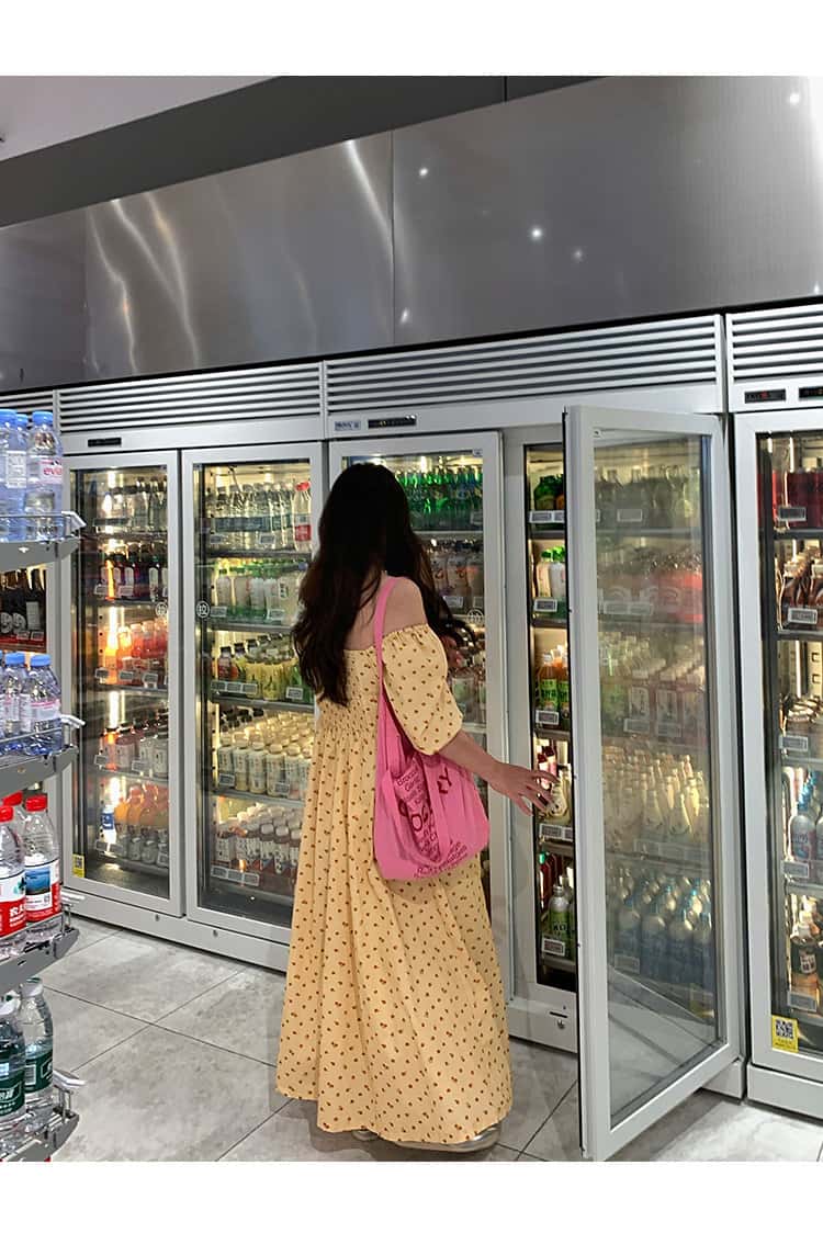 Yellow Floral Off Shoulder Puff Sleeve A-Line Maxi Dress