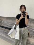 Slouchy Oversized PU Leather Shoulder Tote Bag