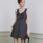 Bow V-Neck A-Line Mini Dress