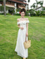 White Convertible Ruffle Off Shoulder A-Line Maxi Dress