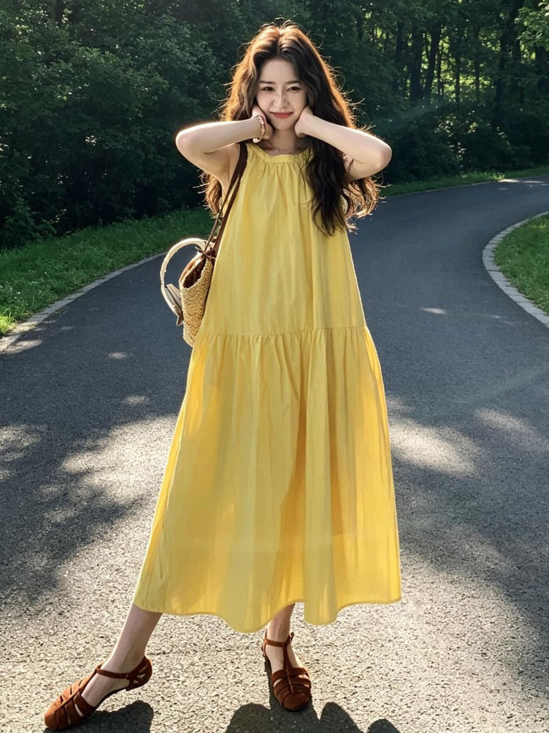 Yellow Sleeveless A-Line Maxi Dress