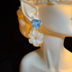 Blue Floral Drop Earrings