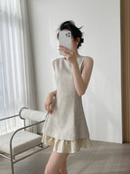 Linen Blend Ruffle Hem Mini Dress