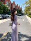 V Neck Long Sleeve Ribbed Knit Mermaid Maxi Dress