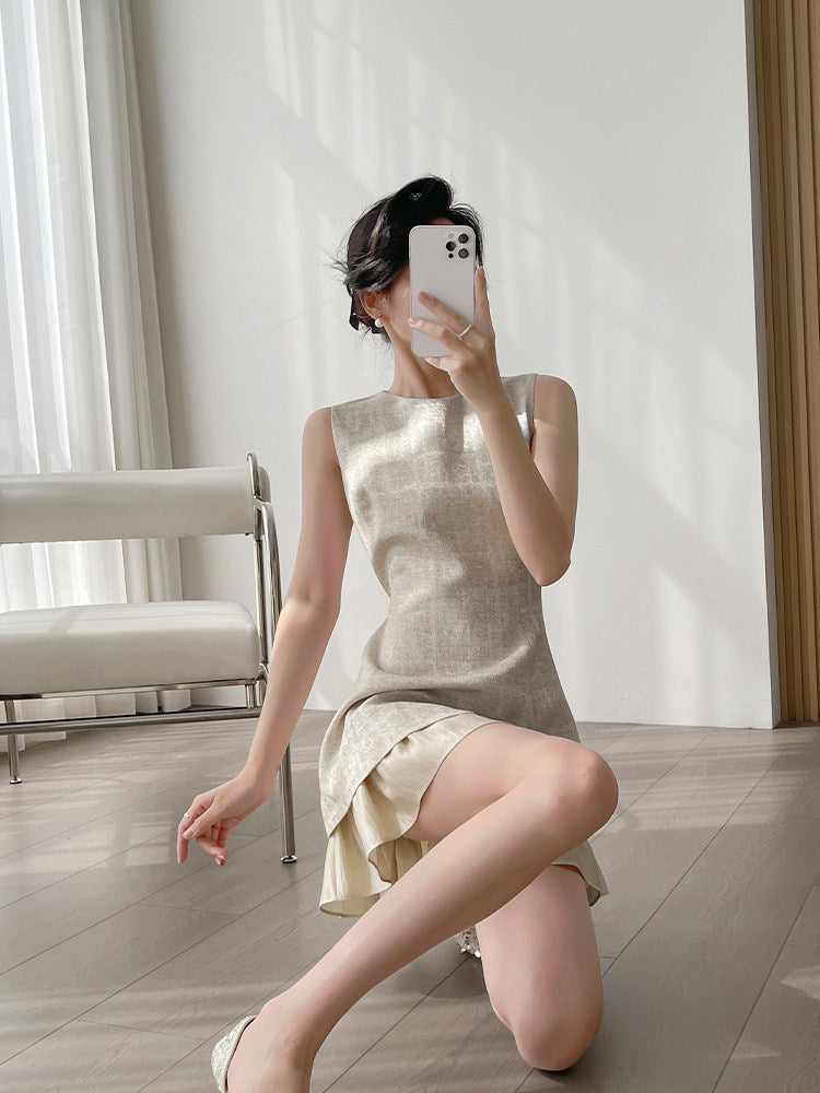 Linen Blend Ruffle Hem Mini Dress