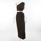 One Shoulder Cutout High Slit Maxi Dress
