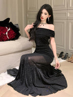 Sparkle Off-Shoulder Mermaid Maxi Dress