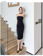 Strapless Scarf Neck Bodycon Midi Dress
