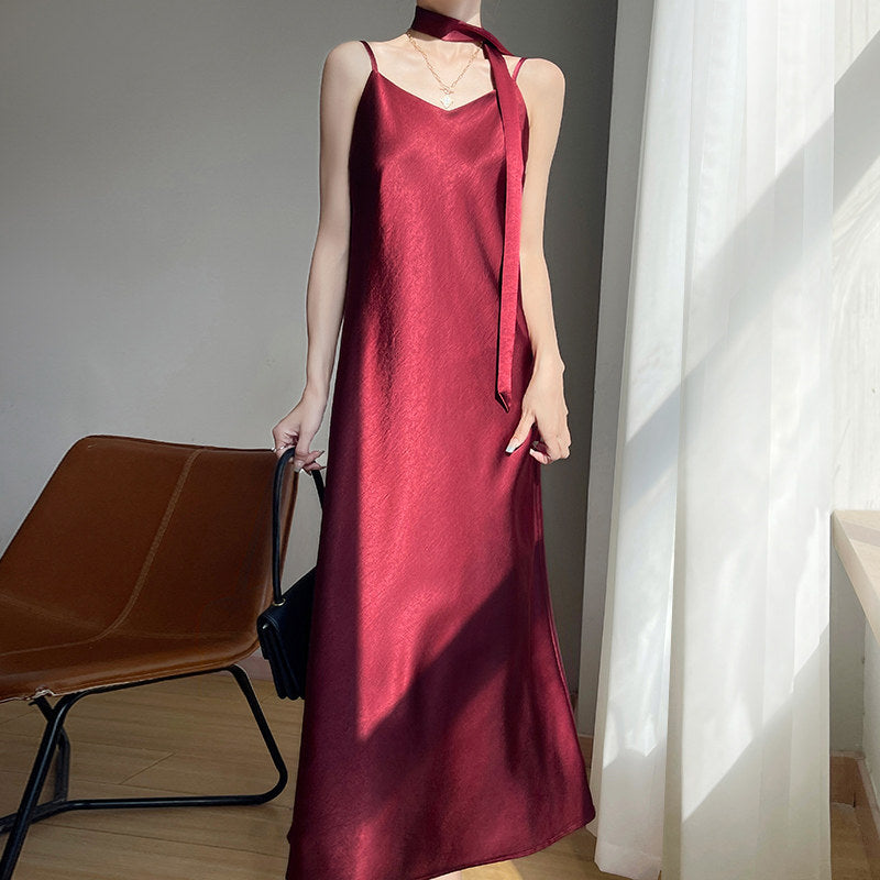 Satin V-Neck Cami Maxi Dress