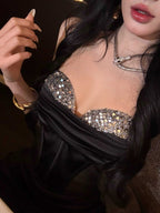 Black Strapless Sequin Bustier Mermaid Maxi Dress