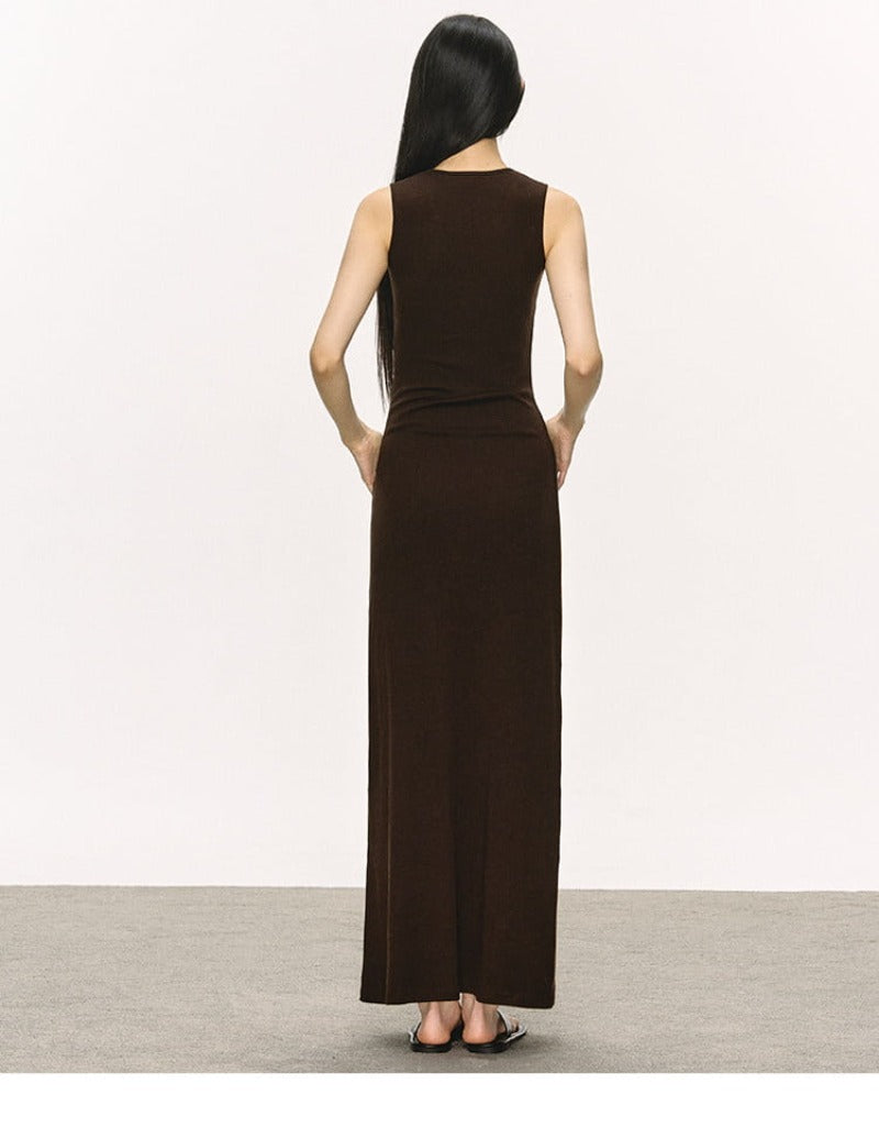 Scoop Neck Sleeveless Ribbed Knit Bodycon Maxi Dress