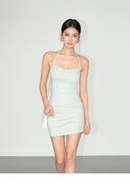 Padded Halter Neck Ruched Bodycon Mini Dress