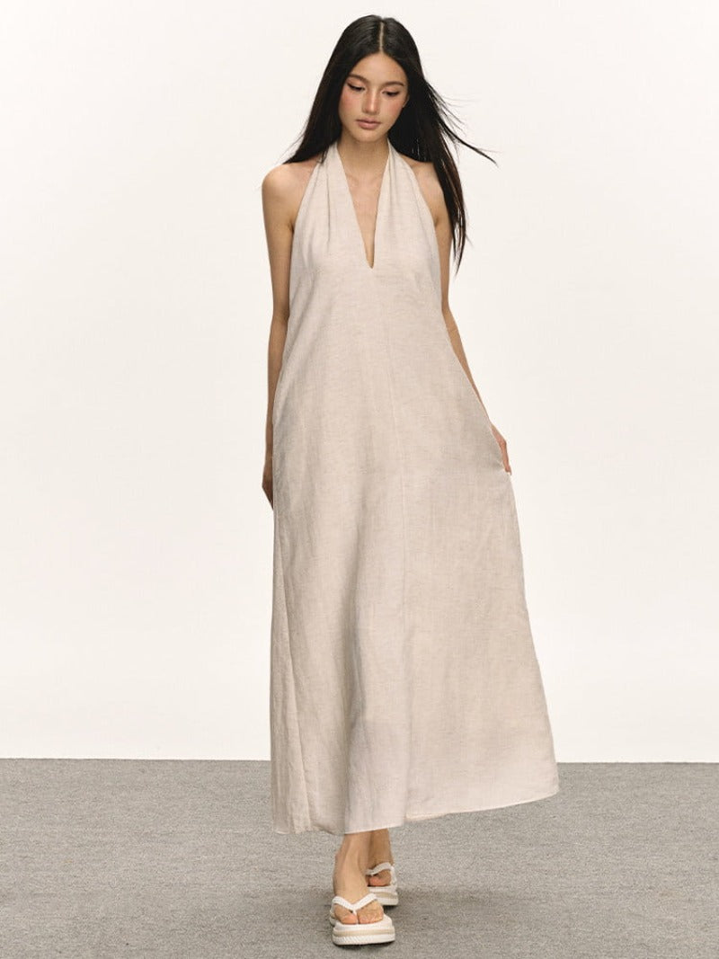 Lyocell Linen V Neck Sleeveless A-Line Maxi Dress