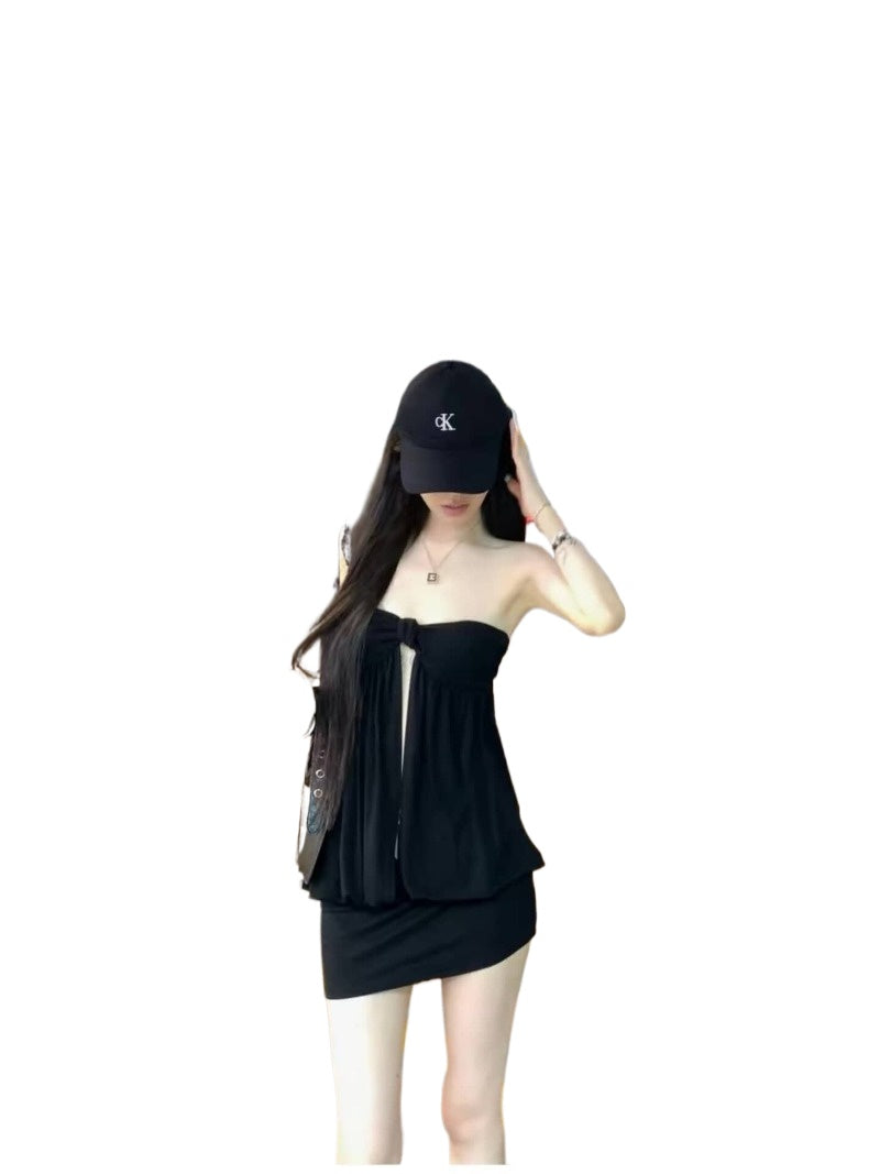 Black Sultry Strapless Tie Front Cutout Mini Dress Main image