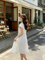 Ivory Peter Pan Collar Short Sleeve Waist-Defined A-Line Mini Dress