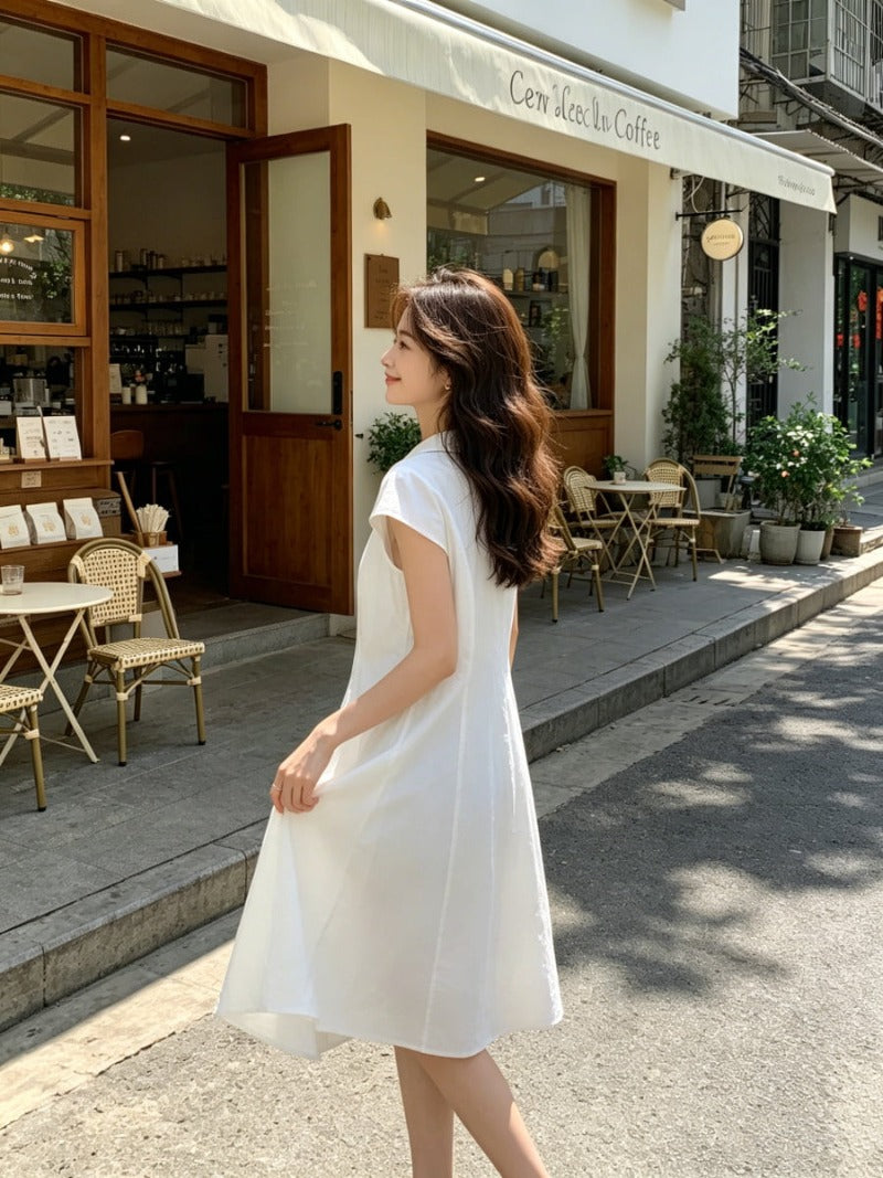 Ivory Peter Pan Collar Short Sleeve Waist-Defined A-Line Mini Dress