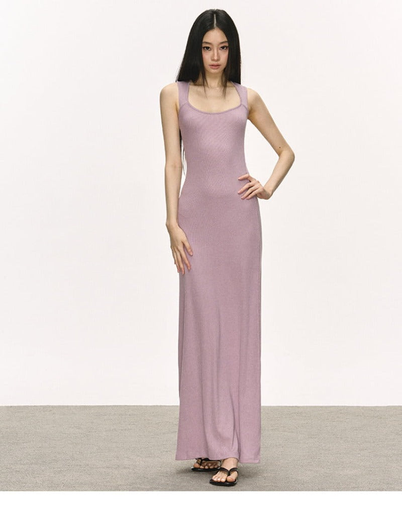 Scoop Neck Sleeveless Ribbed Knit Bodycon Maxi Dress
