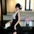 Black Belle Lace Peter Pan Collar Fit-and-Flare Mini Dress