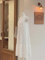 Coastal Ease Ivory Embroidered Halter Tiered Maxi Dress