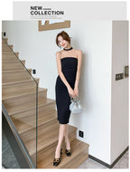 Strapless Scarf Neck Bodycon Midi Dress