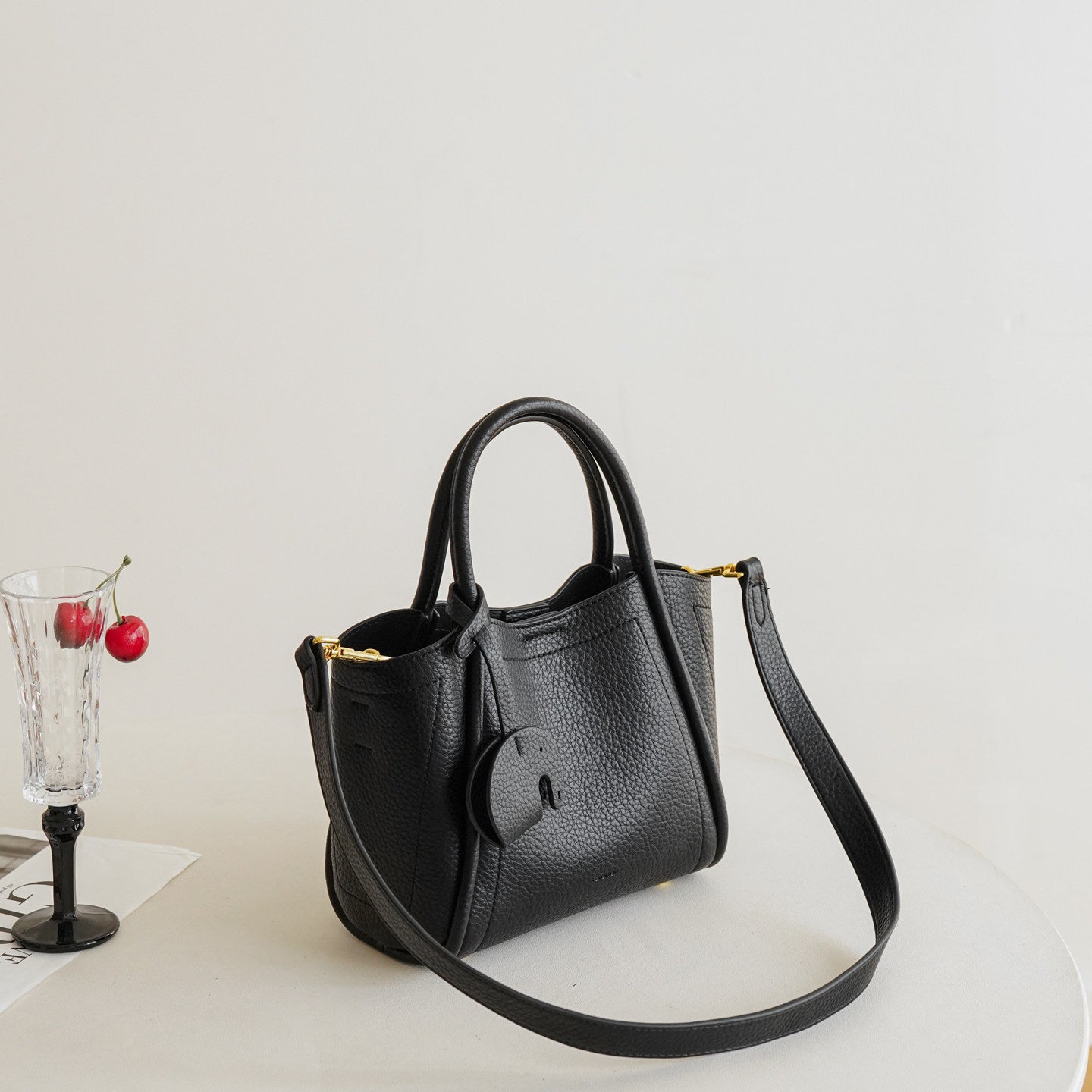 Textured Mini Handbag with Long Strap