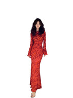 Floral Round Neck Bell Sleeve Mermaid Maxi Dress
