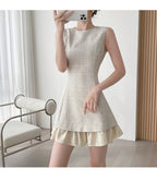 Linen Blend Ruffle Hem Mini Dress