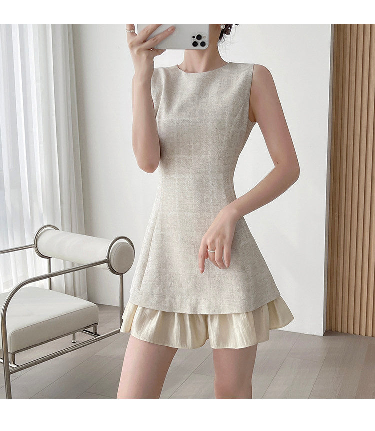 Linen Blend Ruffle Hem Mini Dress