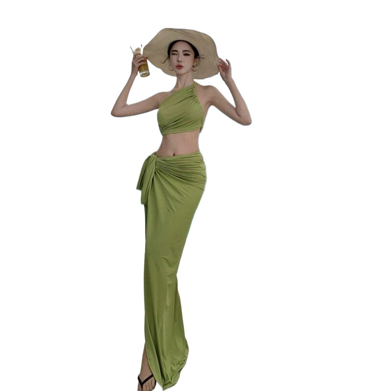 Resort Muse One Shoulder Ruched Maxi Dress Set