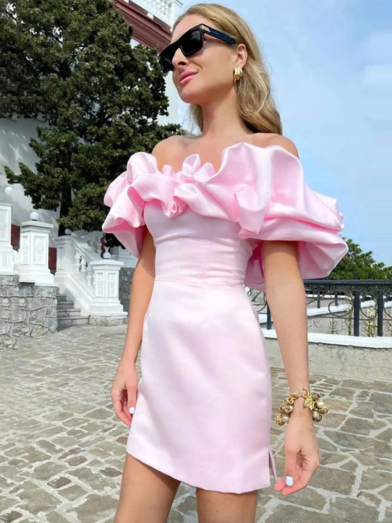 Off Shoulder Ruffle Sleeve Bodycon Mini Dress
