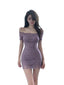 Purple Off-Shoulder Lace Short Sleeve Bodycon Mini Dress