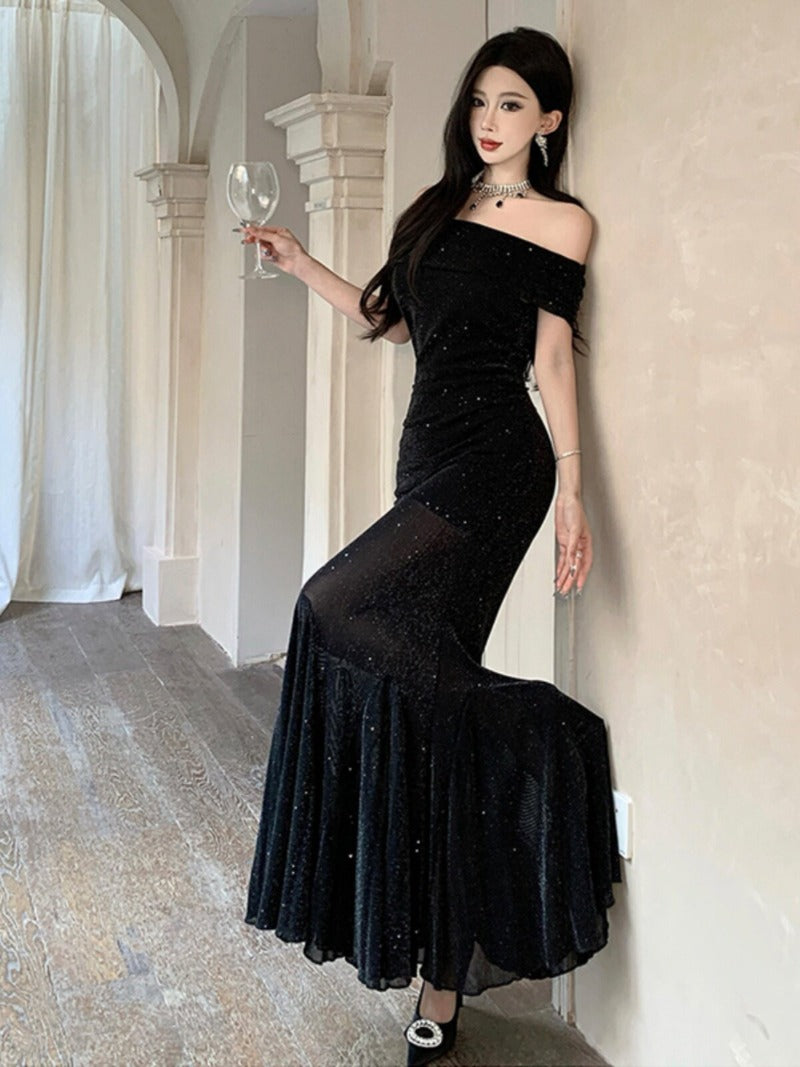 Sparkle Off-Shoulder Mermaid Maxi Dress