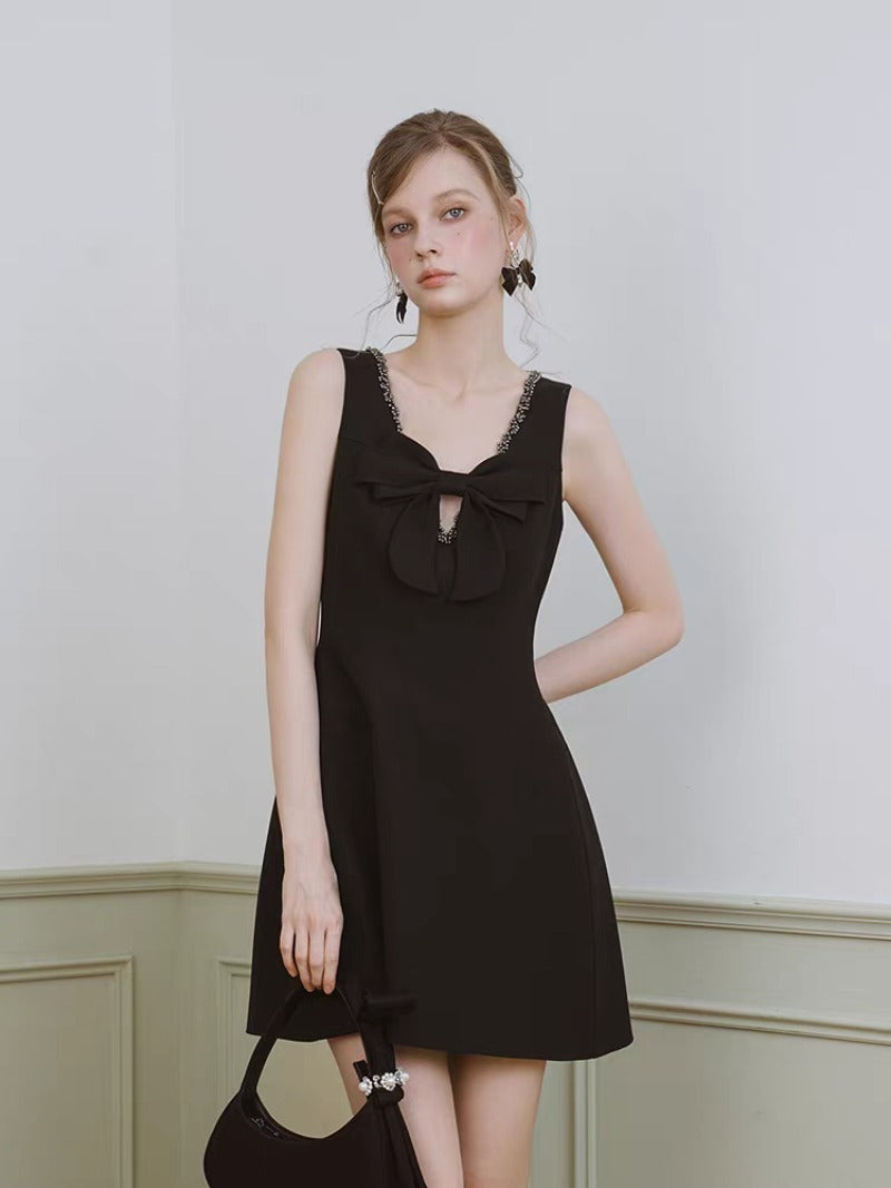 Bow V-Neck A-Line Mini Dress
