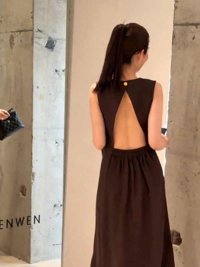 Coffee Brown Open Back Sleeveless Side Slit Maxi Dress