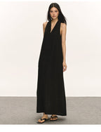 Lyocell Linen V Neck Sleeveless A-Line Maxi Dress