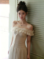 White Convertible Ruffle Off Shoulder A-Line Maxi Dress