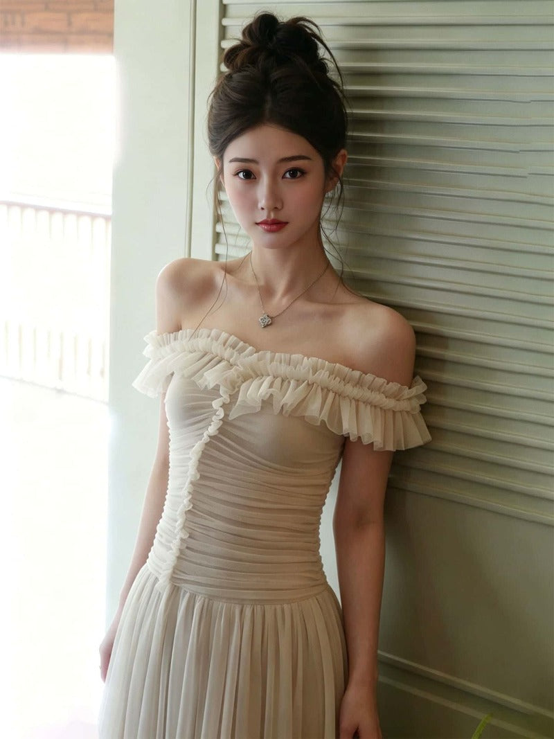 White Convertible Ruffle Off Shoulder A-Line Maxi Dress