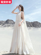 Desert Goddess Apricot Scarf Halter Backless Maxi Dress