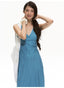 Blue Polka Dot V Neck Backless A-Line Maxi Dress
