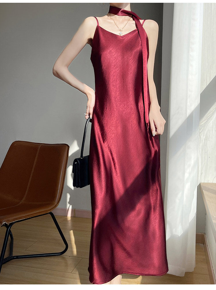 Satin V-Neck Cami Maxi Dress