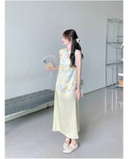 Printed Mandarin Collar Cami Maxi Dress Set