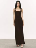Scoop Neck Sleeveless Ribbed Knit Bodycon Maxi Dress