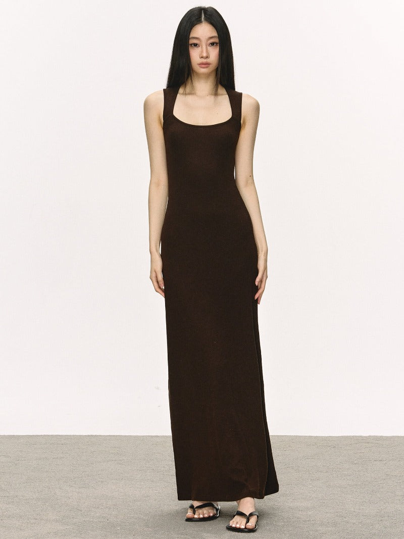 Scoop Neck Sleeveless Ribbed Knit Bodycon Maxi Dress