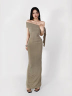 Sultry Asymmetric Draped One Shoulder Bodycon Dress