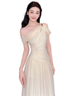 Elara Ivory Draped One Shoulder Maxi Dress