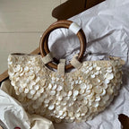 Ivory Shell Detail Evening Bag with Ring Handle