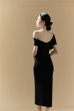 Asymmetric One Shoulder Draped Bodycon Midi Dress