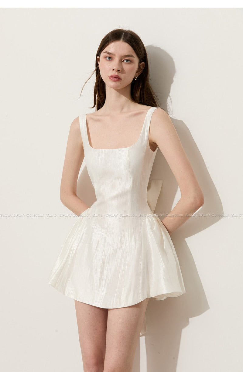 White Square Neck A-Line Mini Dress